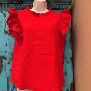 SHEIN Bold Red Ruffle Blouse